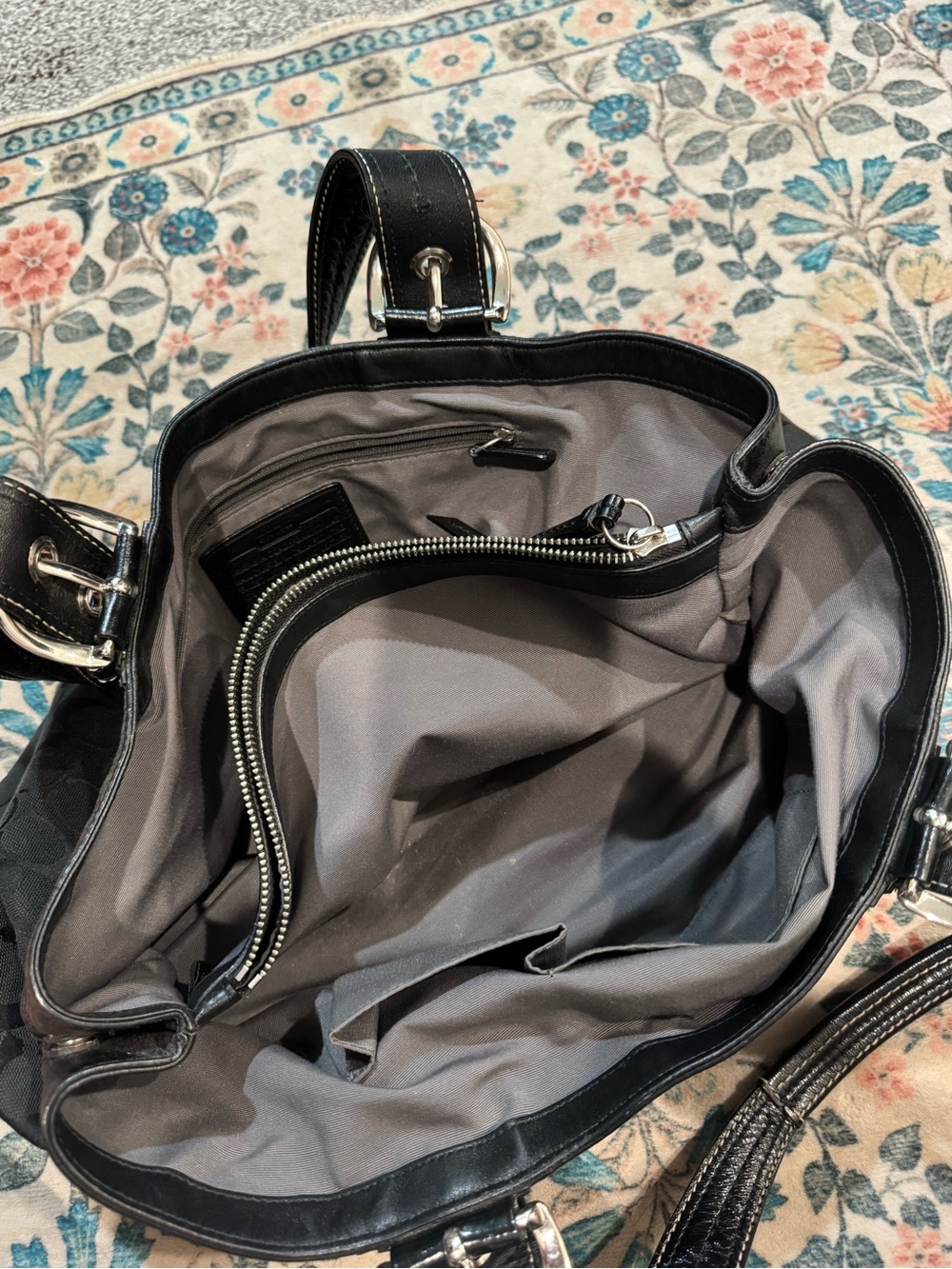 Coach Black Signature Jacquard Shoulder Tote - Picture 5 of 12